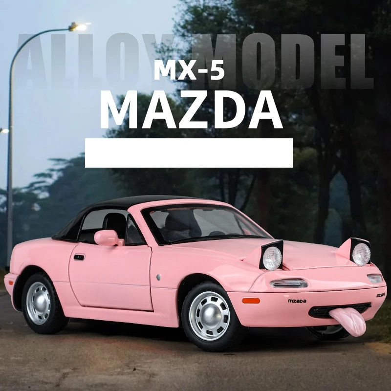 1/24 Mazda Miata MX5 Roadster Toy Car Model Diecast Alloy Metal Miniature Vehicle Model Sound & Light Collection Gift For Boy