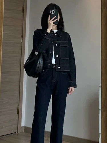 Imagen 2 del producto Chaqueta vaquera holgada para mujer, abrigo informal con bolsillos grandes, estilo Harajuku, ropa de calle para otoño