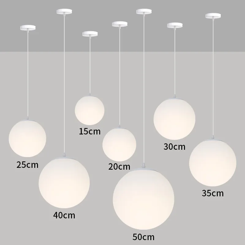 

Acrylic Milk White Ball Pendant Lamp PE Roll Molded Frosted Lustre Round Pendant Lights Modern Minimalist Lustre Home Decor E27