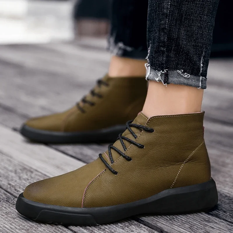 

Men's Autumn and Winter New High-top Casual Shoes PU Leather Shoes Loafers Warm Men's Boots Ankle Boots Zapatillas Para Hombre