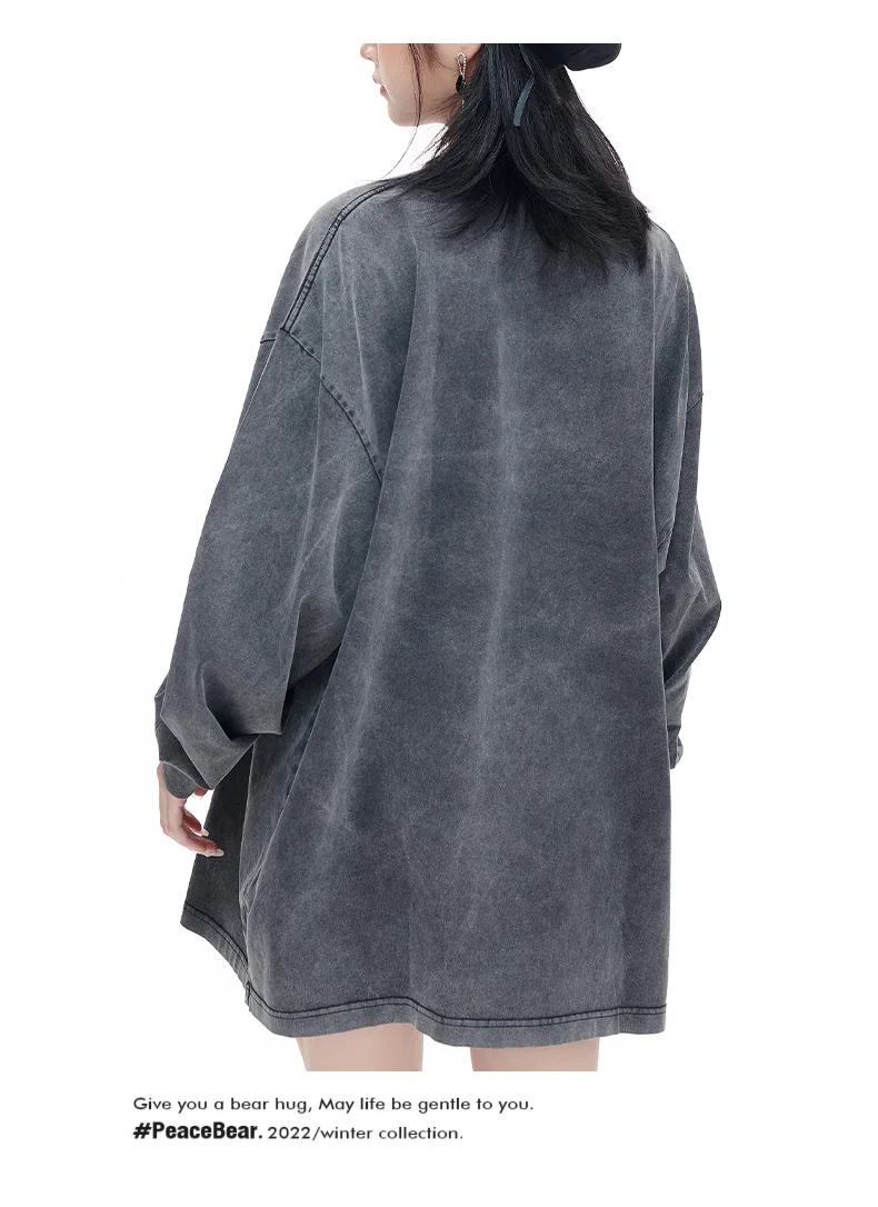 

Pure Cotton Heavy-duty Old T-shirt Long-sleeved Large-size Shoulder-down Cotton Washed Retro Autumn Clothes Loose Oversize