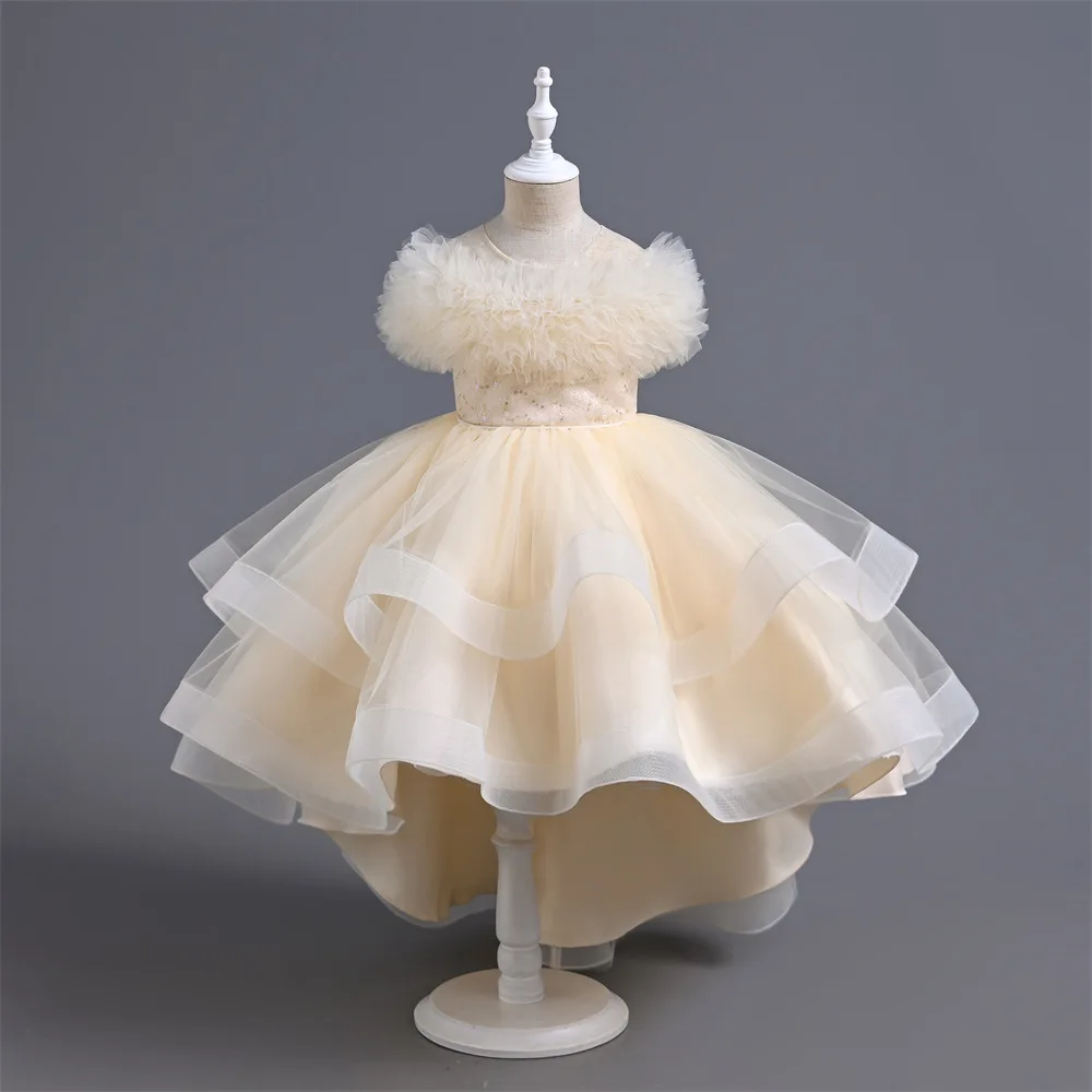 Vestido de princesa fofo infantil, fantasia de palco para meninas, bebê rabo, casamento, florista