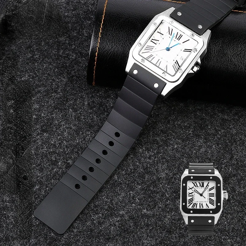 Rubber Watch Strap for Cartier Santos Sandoz Santos 100 Men's Women's Silicone Watchband 23mm