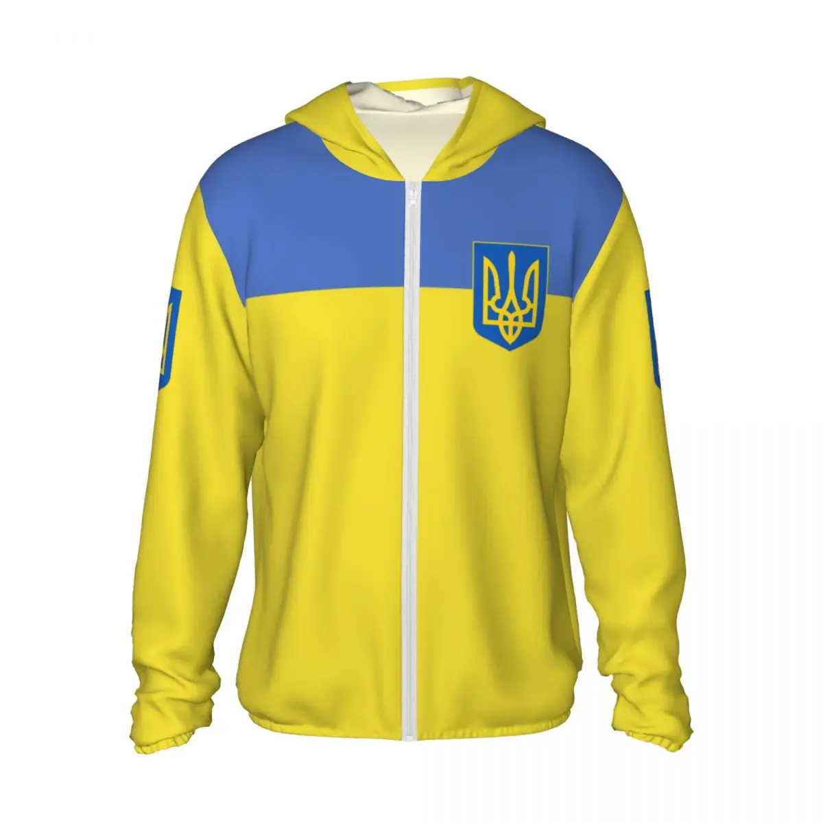 Ukraine Flag Polyester Hoodie Sunscreen Sun Protection Fishing Running Clothes Quick Dry Performance Long Sleeve With Zipper