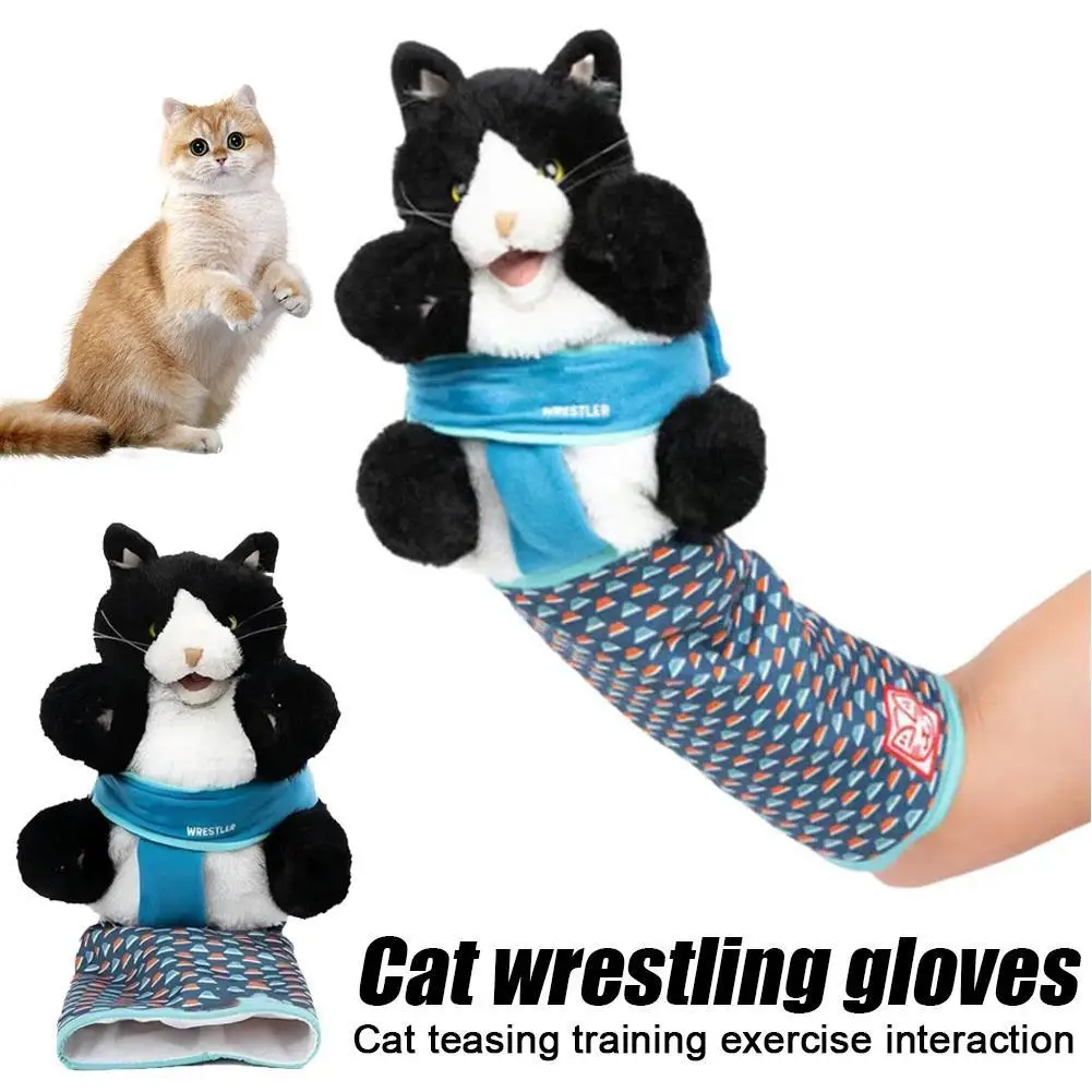 고양이 인형 레슬링 장갑, 튼튼한 패딩과 부드러운 플러시 소재의 고양이 레슬링 장난감, 동물 손 장갑, 인터랙티브 플레이 고양이 장난감