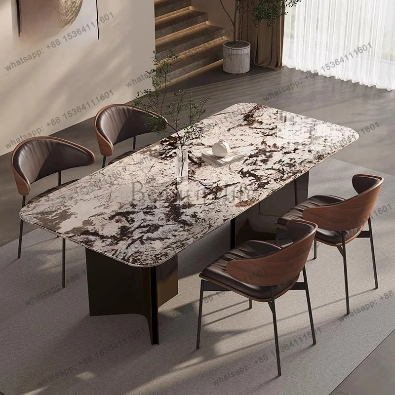 Snow mountain flying fox dining table rectangular dining table Italian minimalist small apartment natural marble