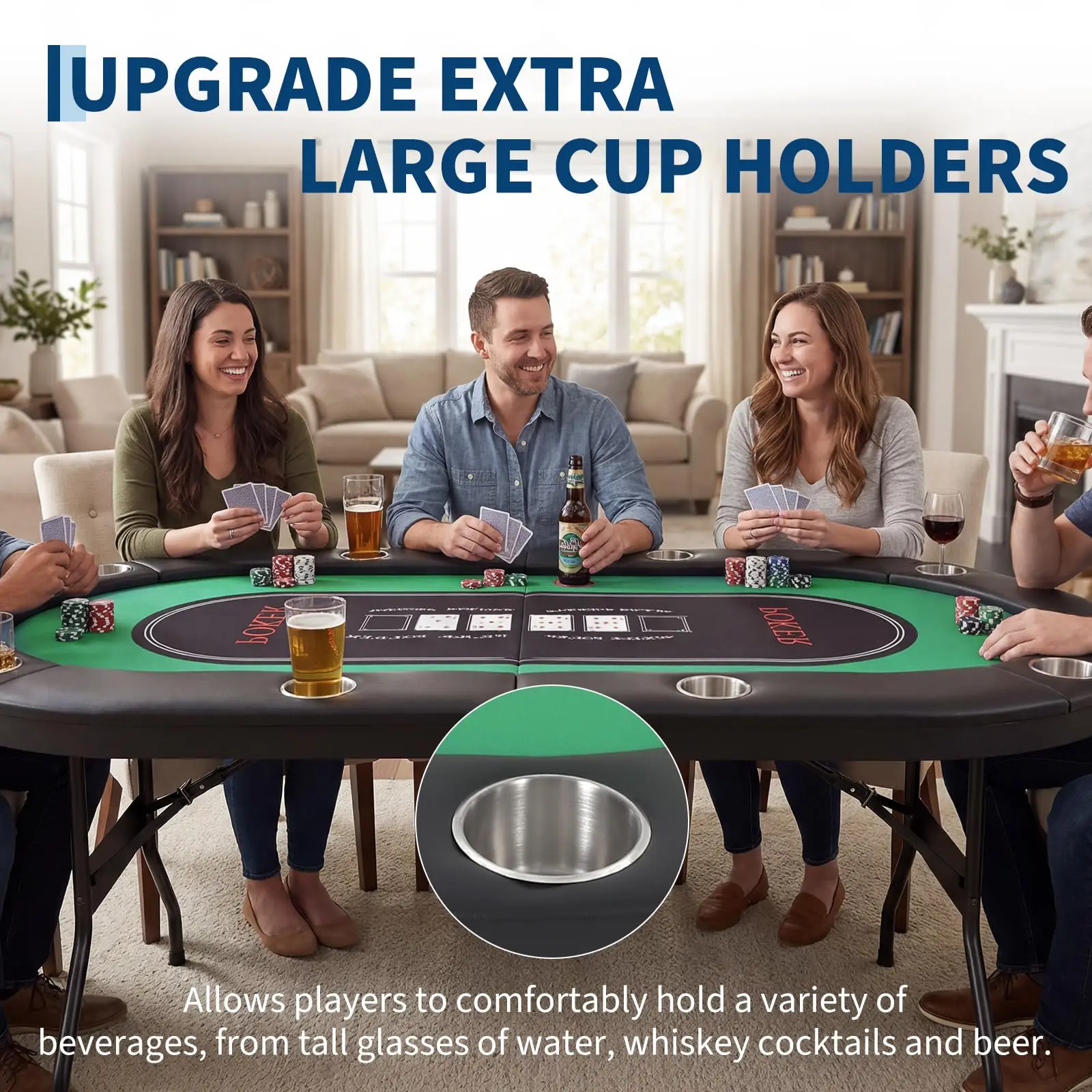 8 Player Poker Table Foldable Texas Holdem Table With Deepened Cup Holders And Padded Rails No Assembly Instant Play Portable Poker Table For Home Party Game Night
