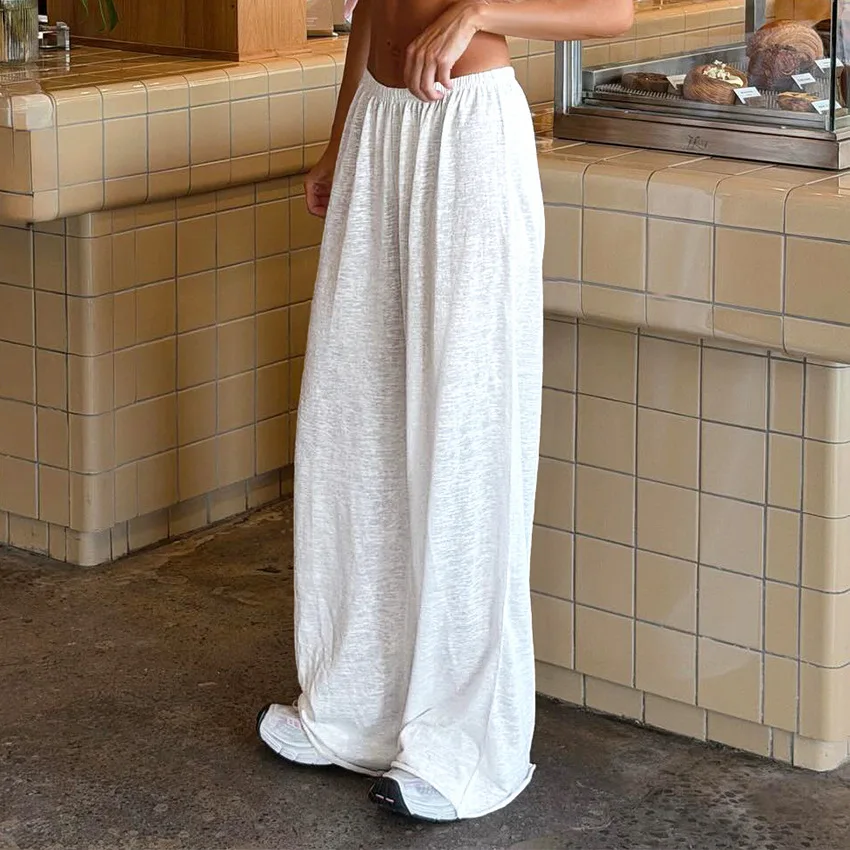 FL Women Fashion Loose Snow Cotton Casual Drape Wide Leg Pants High Waist Slimming European Slouchy Versatile Trendy Female Chic