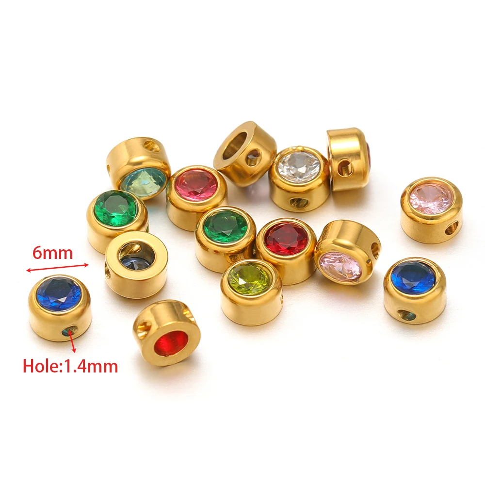 10Pcs 6mm Zircon Beads Stainless Steel Gold Loose Spacer Beads for Necklace Earrings Bracelet Making DIY Trendy Jewelry Supplies