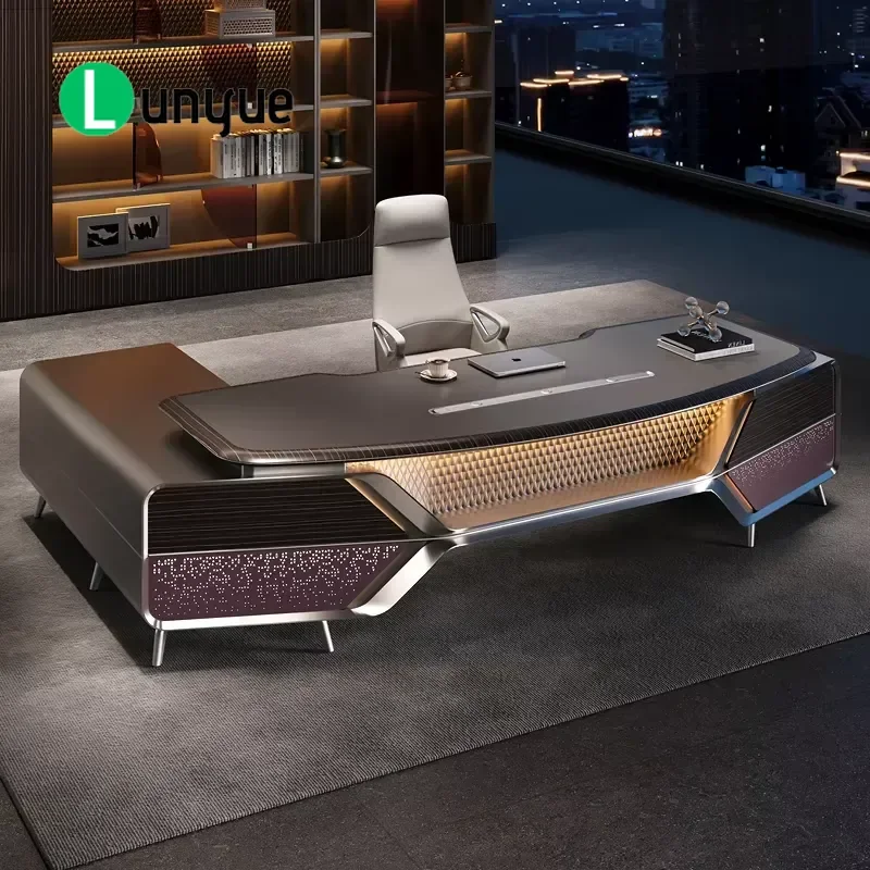 Modern Large Wooden Executive Desk Durable MDF Manager Office Table Luxury Workstation for Home Business Furniture