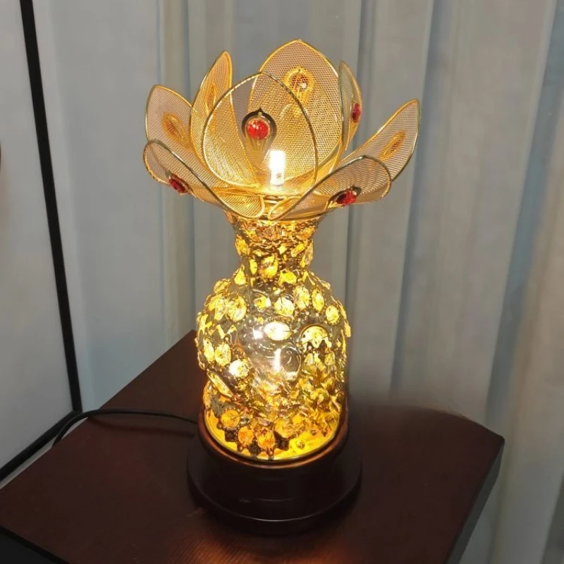 

Buddhist Temple Home Furnishing Gold Ornament Home Exquisite Town House Crystal Lotus Desk Lamp
