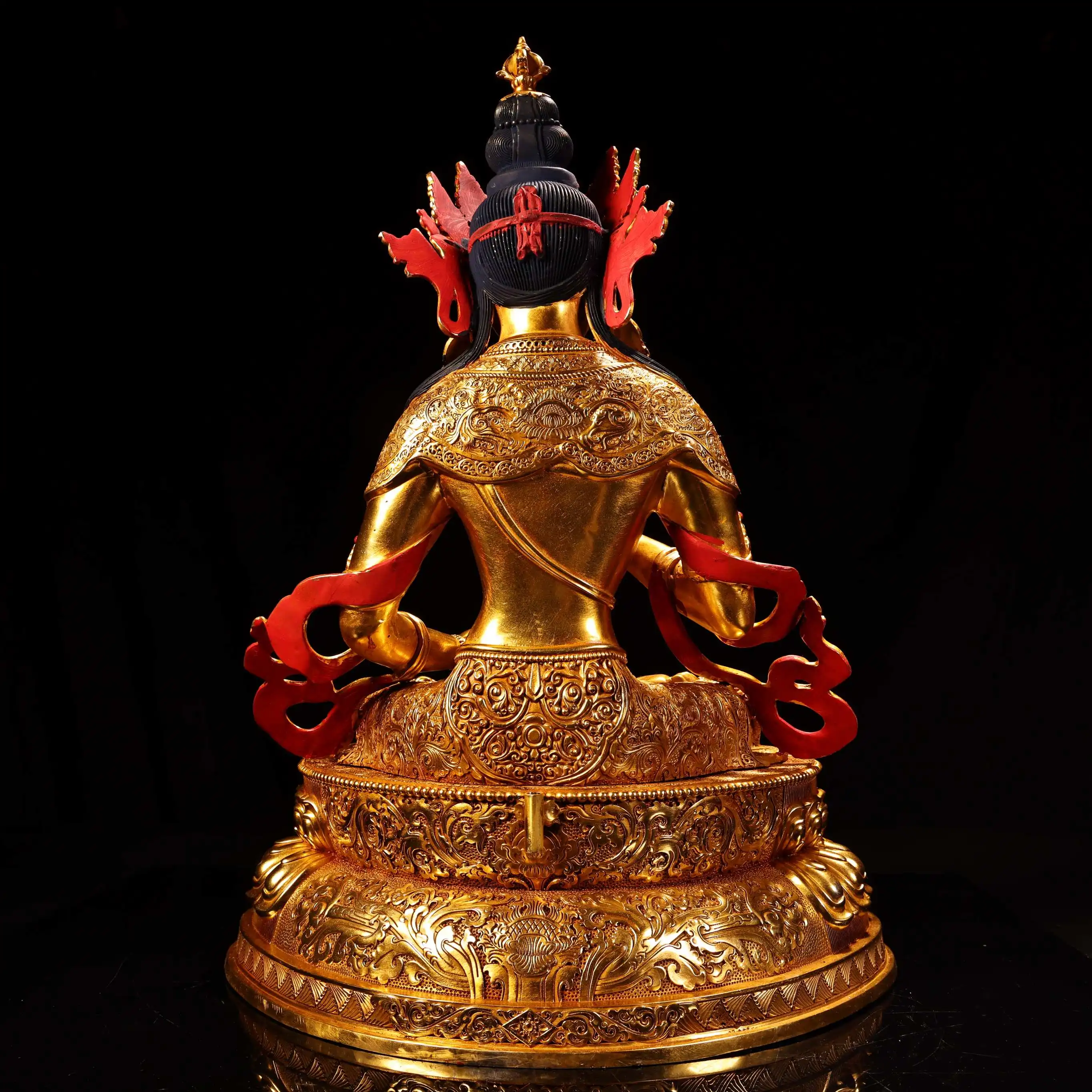 

20"China Collections Old Bronze Gilded Painted Face High Relief Mosaic Gem Vajrasattva Backlight Buddha Worship Hall
