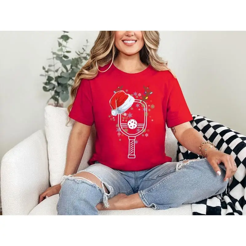 

Pickleball Christmas T Shirt Reindeer Player Xmas Holiday Santa Hat SweaT