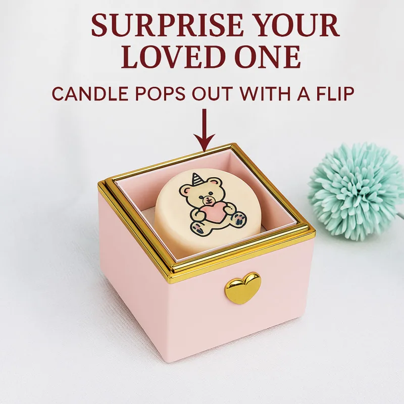 

Luxury Jewelry Ring Necklace Gift Box Candle Bear Flip Design Surprise Case Romantic Packaging Valentine Birthday Anniversary