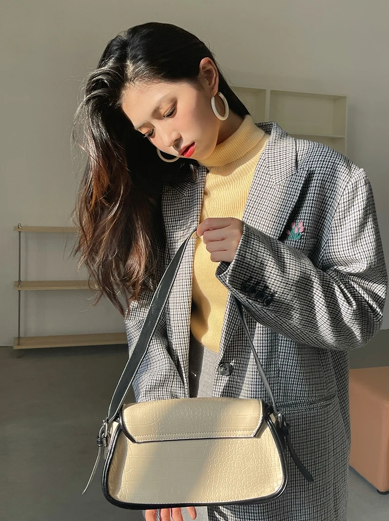 

Just a Lit Tulip 3D Suit Women's Plaid Retro Loose Fit Autumn Winter Coat Long Sve Formal Wear Straight Cut Sle Polyester