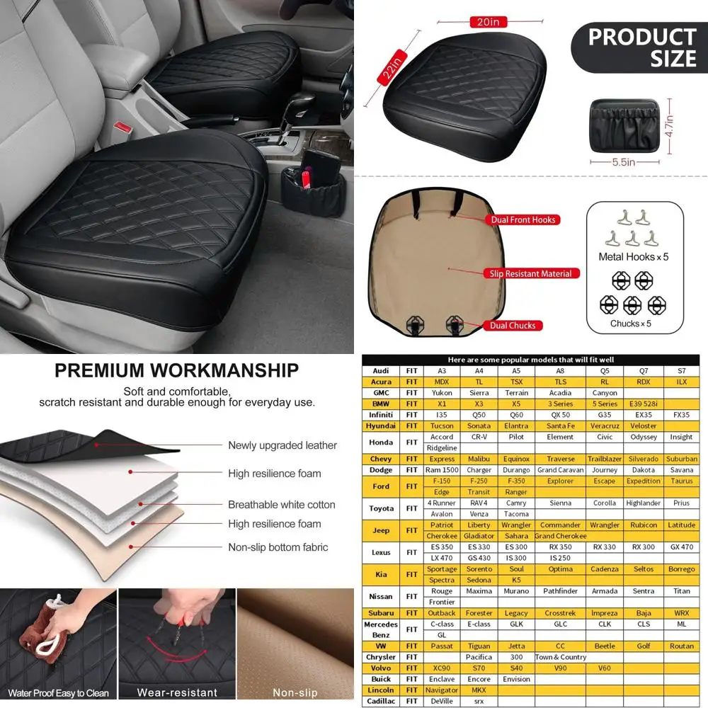 

Роскошные черные водонепроницаемые чехлы для автомобильных сидений с противоскользящим покрытием и карманом для хранения, полная защита для большинства автомобилей