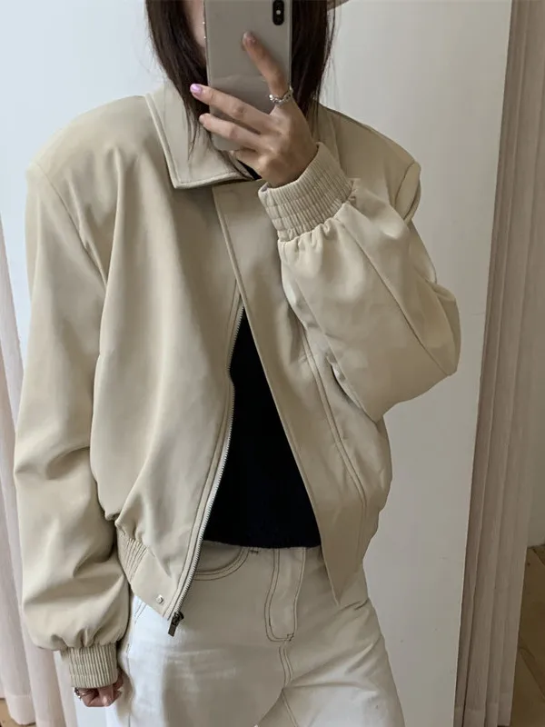 アメリカン スレ レトロ ジッパー オート レザー ジャケット レディース 香港 スレ シック コットン入り ジャケット バイクウェア トレンド