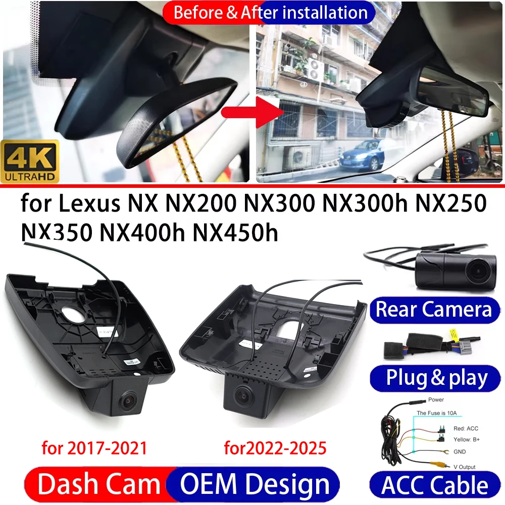 Dash Cam for Lexus NX NX200 NX300 NX300h NX250 NX350 NX400h NX450h Front＆Rear 4K DVR Dashboard Camera Video Recorder Parking