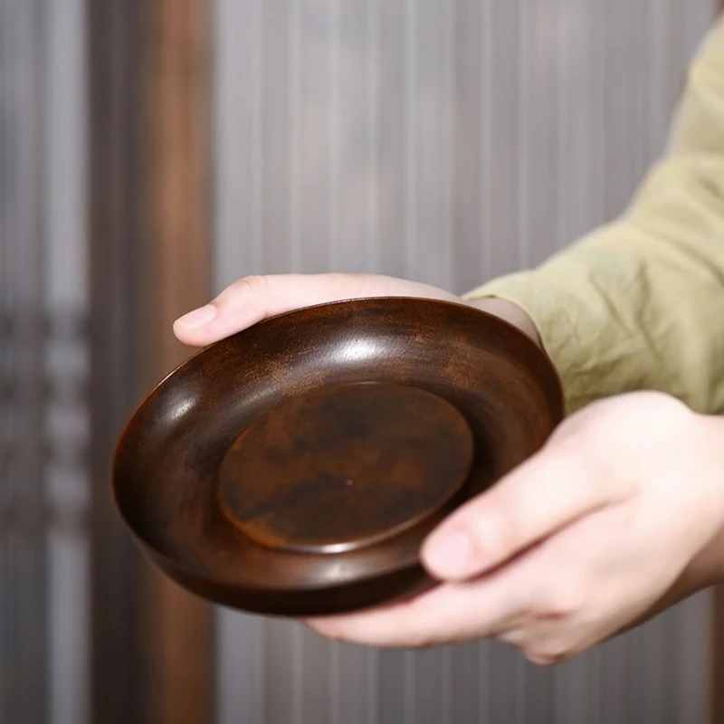 Handmade retro round copper pot bearing pot holder tea bearing dry brewing tea table small tray Kung Fu tea set accessories