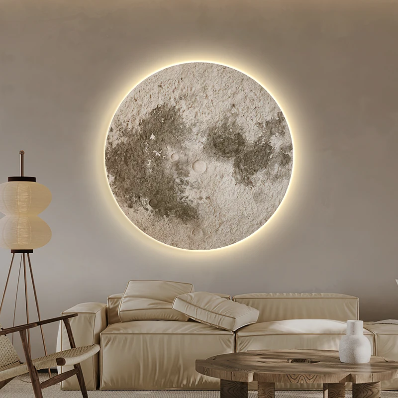 Moon Entrance Home Decoration Living Room Bedroom Sofa Hallway Wall Led Decoration Sandstone Painting Circular Mural Light