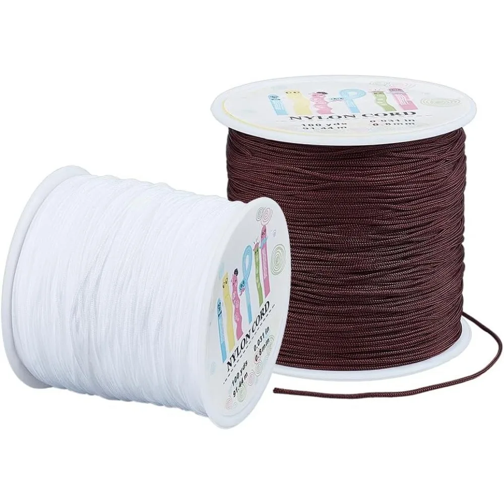 200 Yards Nylon Beading Thread 2 Colors Bracelet String 0.8mm White Lift Shade Cord Chinese Knotting Cord Brown Kumihimo Thread