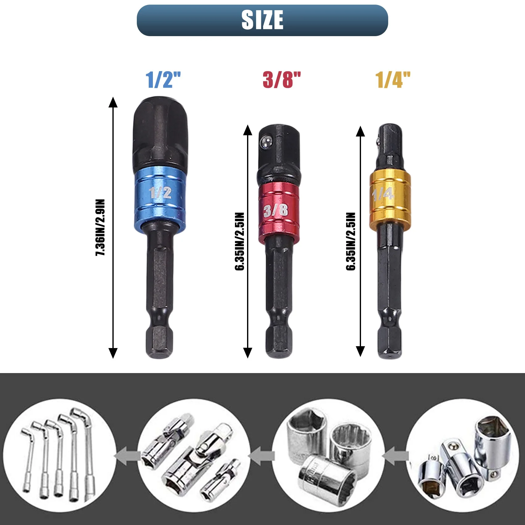 AT16 ยืดหยุ่น เจาะ Extension Hex Shank เจาะ Nut Driver ชุด Bit, 3 ชิ้น Universal ซ็อกเก็ตอะแดปเตอร์ชุด, ไขควงชุด Bit