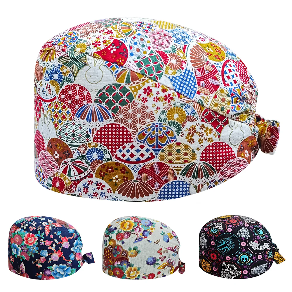 

New Pattern Surgical Scrub Cap Nurse Doctor Spa Beauty Dental Pet Shop Work Hats 100% Cotton Medical Hospital Clinic Caps Unisex