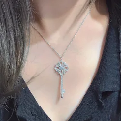 S925 Pure Silver Snowflake Key Necklace Sweater Collarbone Chain Pendant