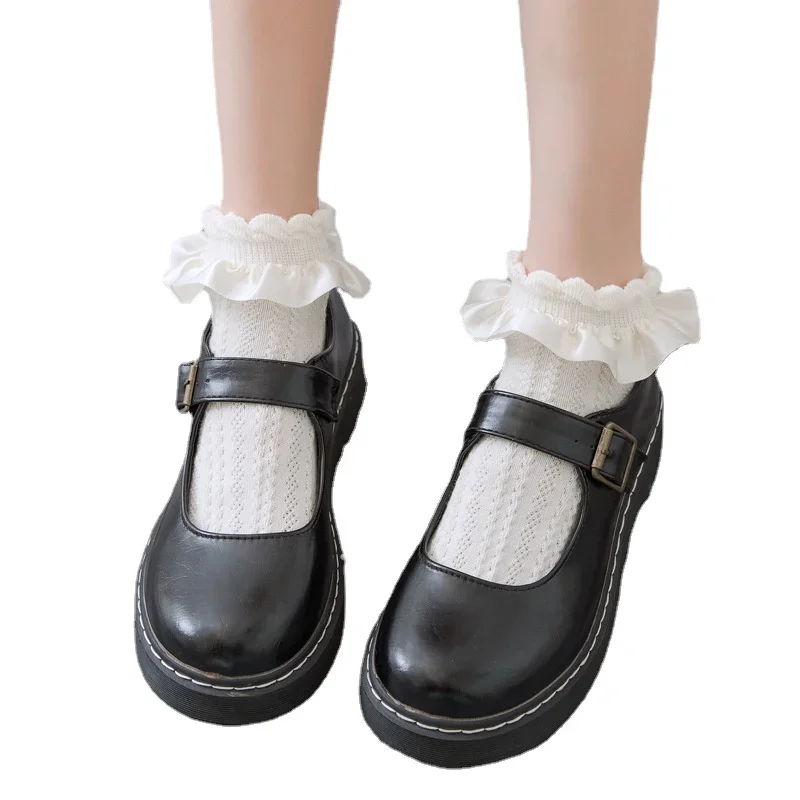 Weiße lolita japanische Rüschen Rüschen Socken Frauen Socken feste weiße schwarze Maschen Spitze Mädchen süße Harajuku Kawaii süße kurze Socken