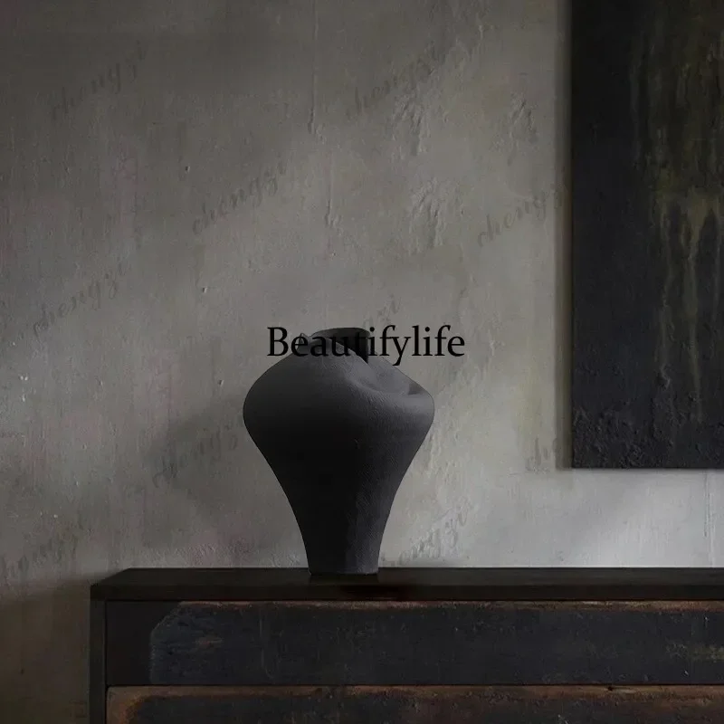 03 black Jingdezhen ceramic vase ornament retro, hydroponic dried flower arrangement decorating living room