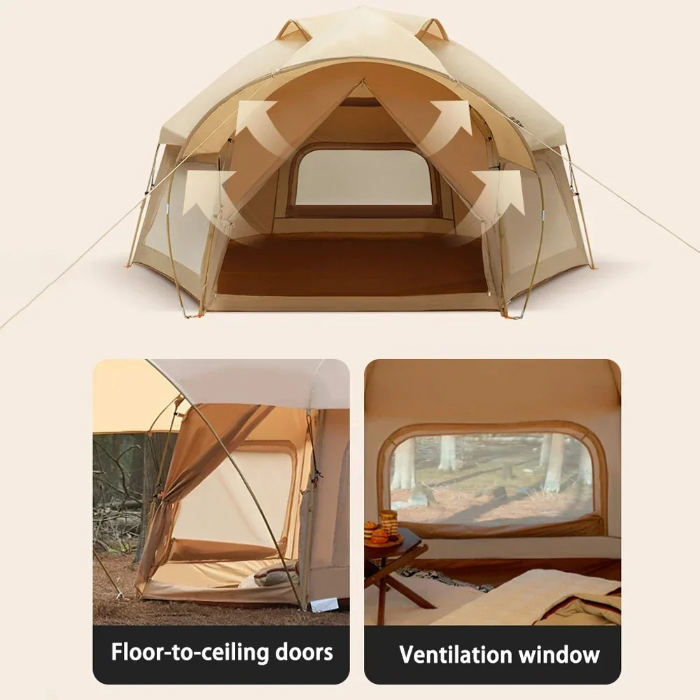 Tienda hexagonal de diseño biónico para acampar, carpa de rana enorme, portátil, plegable, a prueba de lluvia, emergente instantáneo para 5-8