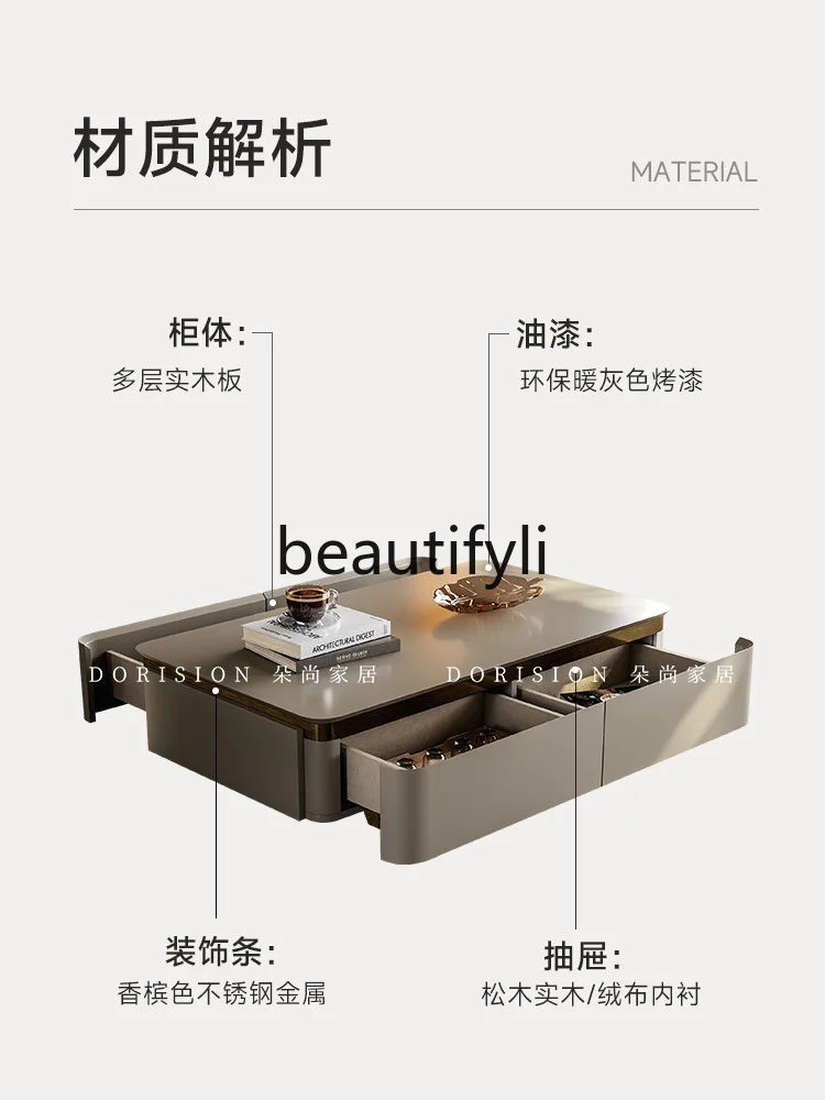 Modern Light Luxury Style Coffee Table and TV Cabinet Set for Living Room, Solid Wood with Drawers, Simple Design