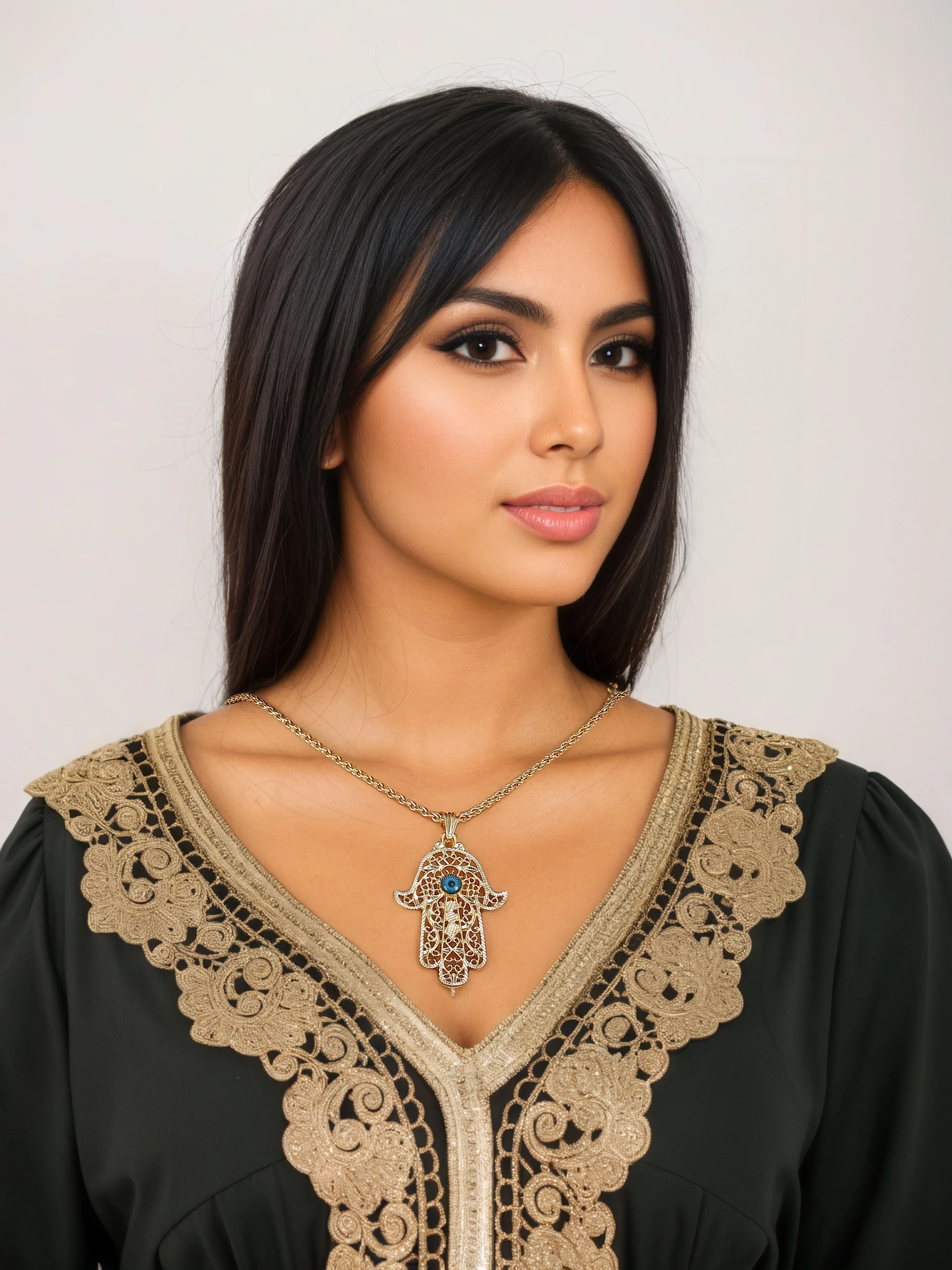 1 Vintage Women's Necklace, Hand of Fatima, with a Classic Blue Evil Eye in the Center of the Palm, Fully Adorned with Arabic Filigree Craftsmanship, Moroccan/Turkish Hamsa Hand Blessing Necklace