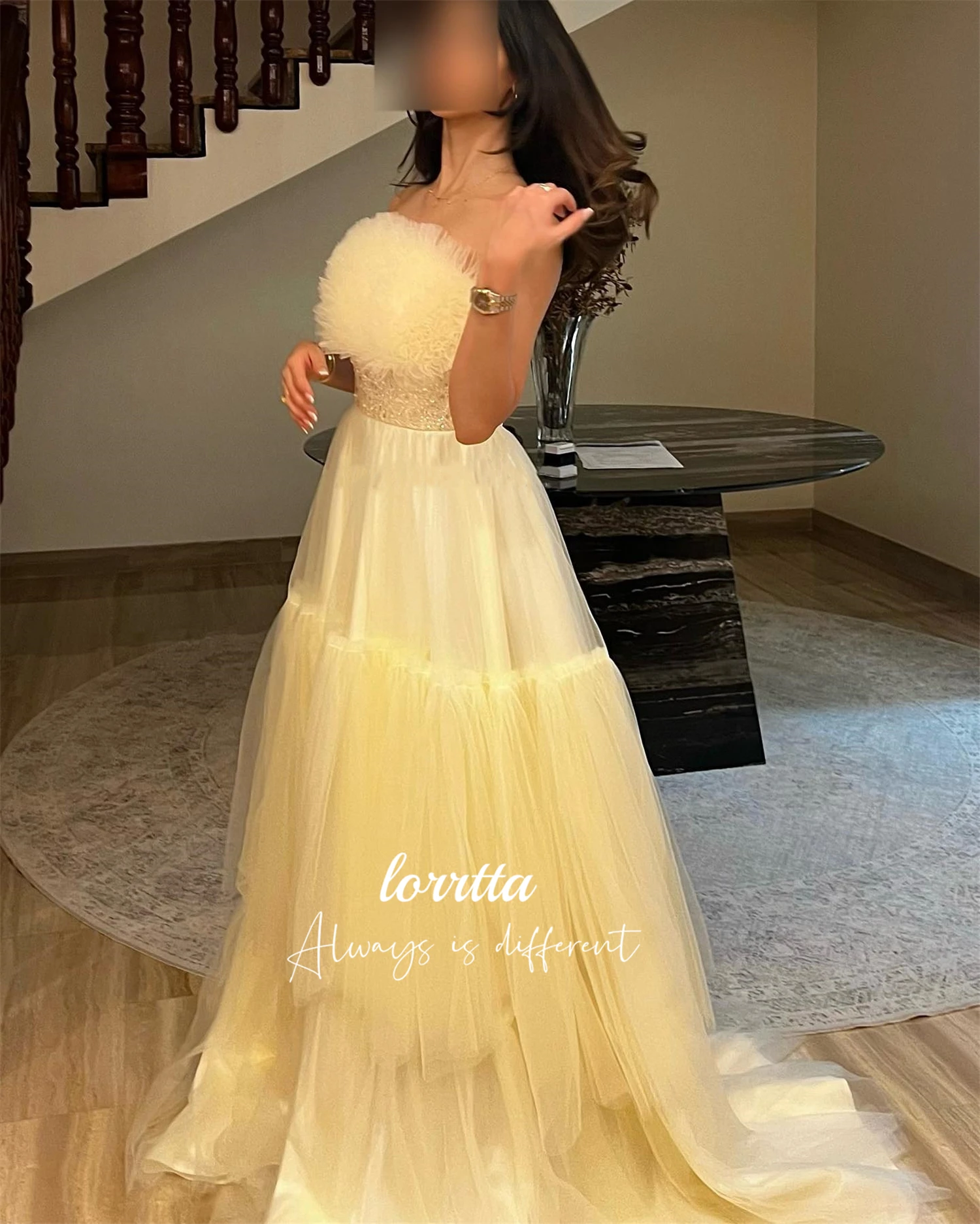 

Lorrtta Line A Evening Dress Party Yellow Mesh Graduation Dresses Elegant Woman Prom Wedding Sharon Happy 2024 Womens Luxury