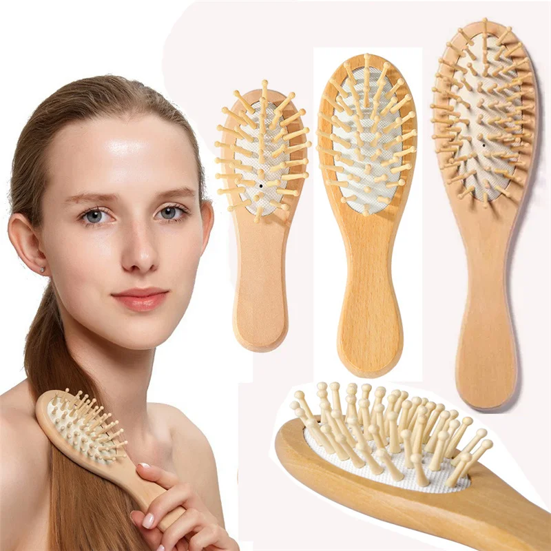 2 Pack Natural Wood Paddle Hair Brush Detangling Anti-Static Smoothing Hairbrush Comb Wooden Massage Scalp Comb For Kids Adults
