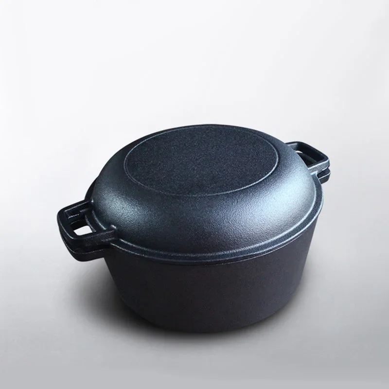 4.8L 26cm Multifunctional Cast Iron Casserole With Lid Stew Pot Soup Pot Baking Cake Mold Uncoated Household Cookware