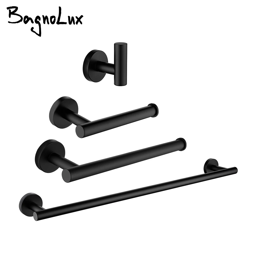 

Wall Hook Toilet Paper Holder Towel Ring Towel Bar Bathroom Accessories BagnoLux Chrome Black Stainless Steel Round Beautiful