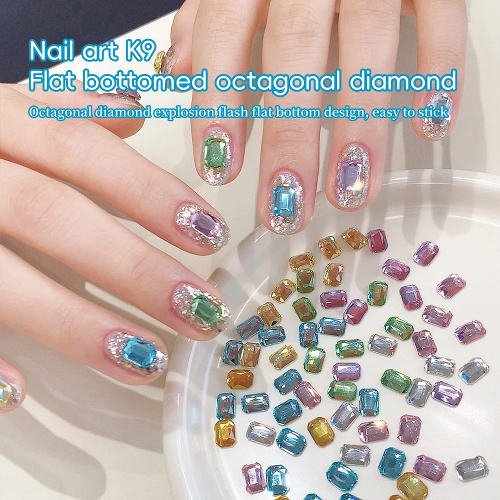 10 Stück 6 Farben 8*6MM K9 Funkelnde Farbige Achteckige Diamantform Mehrfach Geschliffene Flache Rückseite Nagelkunst Strass 3D Nagel DIY Dekoration