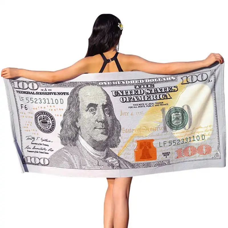 

100 Dollar Beach Towel Quick Dry Microfiber Bath Towels For Adults 70x150cm Cute Designs Absorbent Travel Sport Gym Washcloth