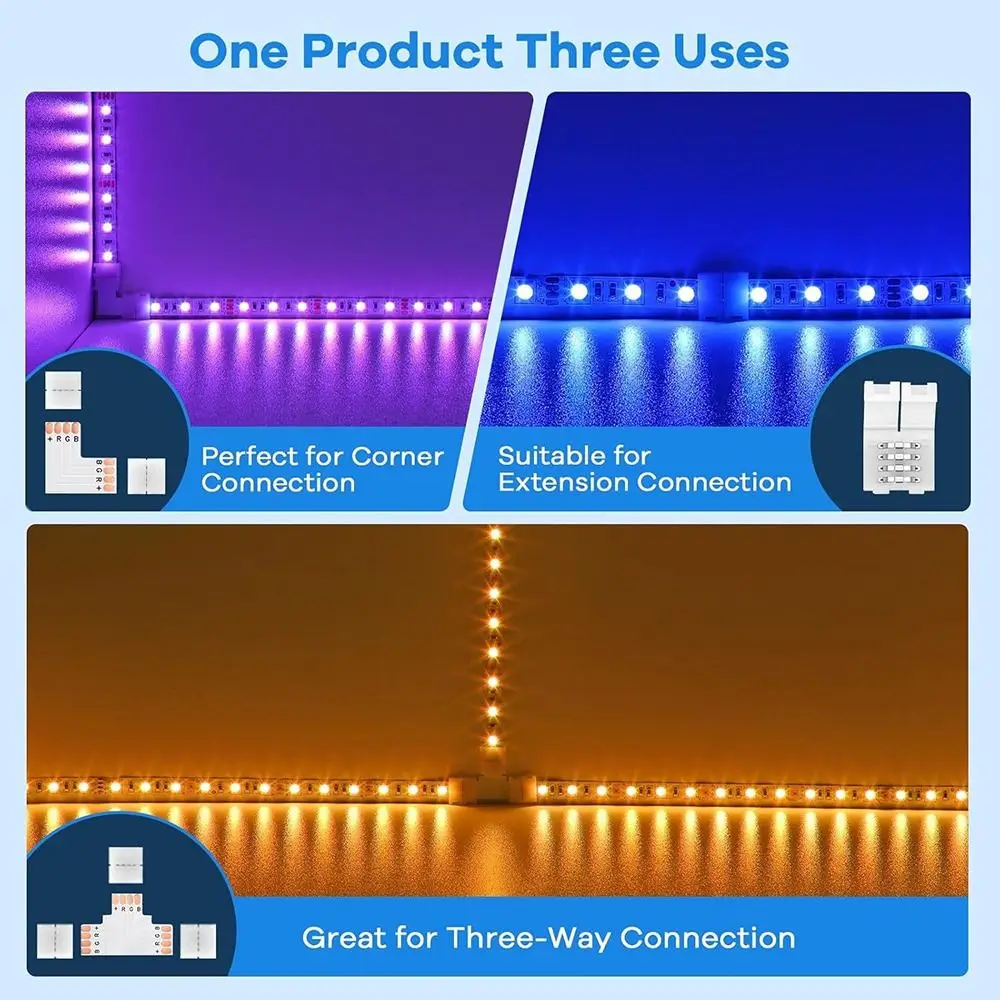 30pcs 3535/2835 LED Strip Connectors 8mm/10mm Waterproof RGB Connectors Quick Connect 3Pin/4Pin L Shape Connectors