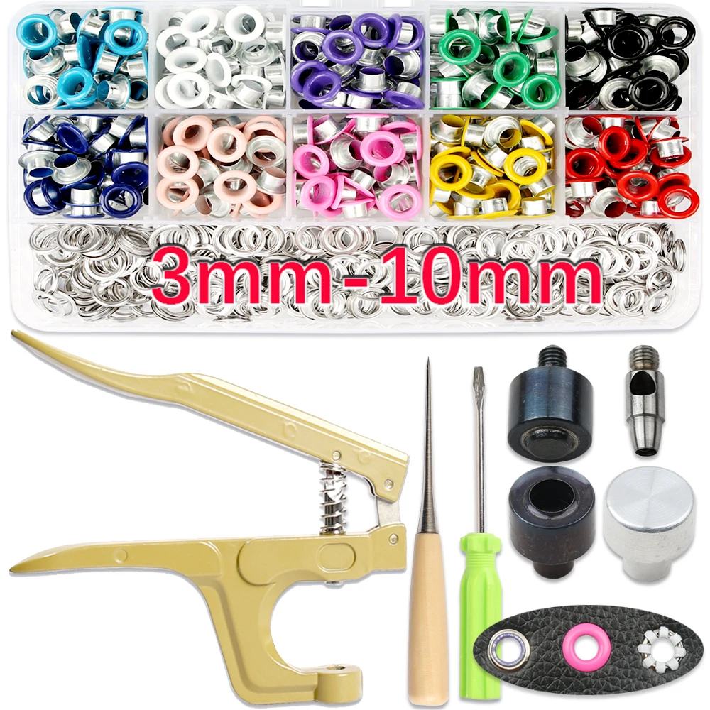 

3-10mm Metal Color Eyelet Grommet Multifunctional Pliers Kit Leather Round Eye Rings DIY Shoes Belt Scrapbooking Punching Tool