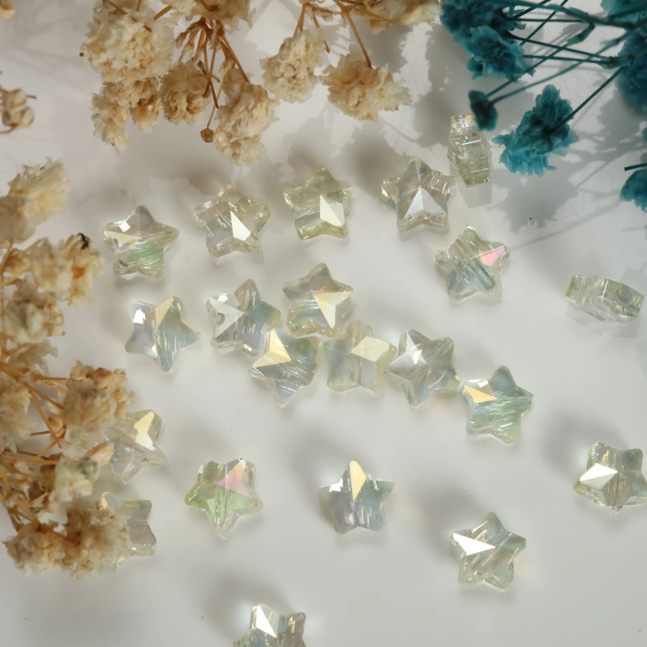 8mm Off White Faceted Star Beads Straight Hole Glass Five-pointed Star Beads for DIY Handmade Jewelry Bracelet Accessories