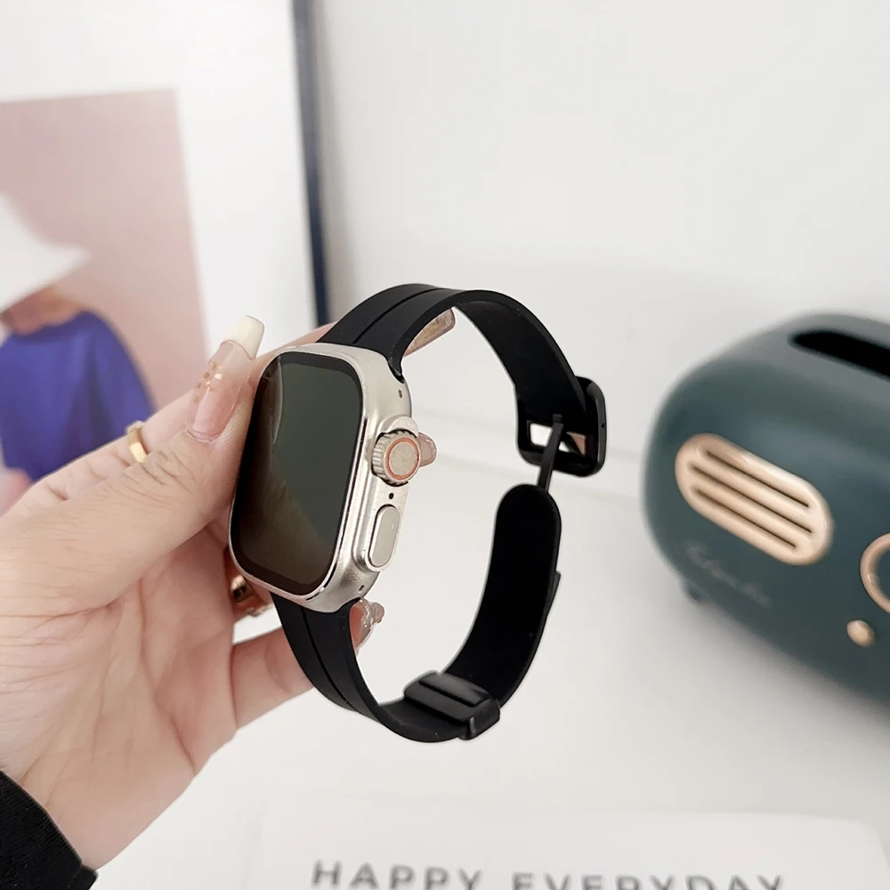 Tali silikon magnetik untuk jam tangan Apple, tali silikon magnetik untuk jam tangan Apple, 10, 42mm, 46mm, 44/49mm, 45mm, 40mm, 41mm, gelang olahraga, iWatch seri 9 7 8 se 6 ultra 5