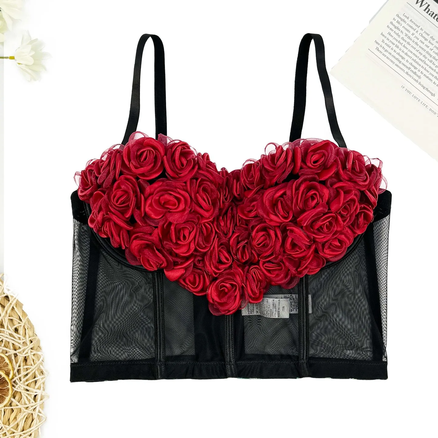 

Женский топ на бретельках для взрослых на День святого Валентина с перспективой на бретелях, сексуальный бюстгальтер ручной работы с 3D цветочной талией, боди