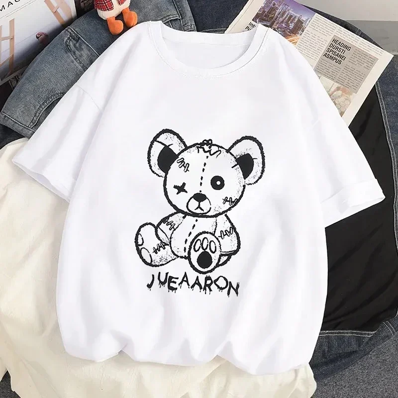 Vintage Korean Clothes Women T-Shirt Goth Y2K Anime Harajuku Tops Anime Cartoon Graphic Print Oversized T-shirt Short Sleeve