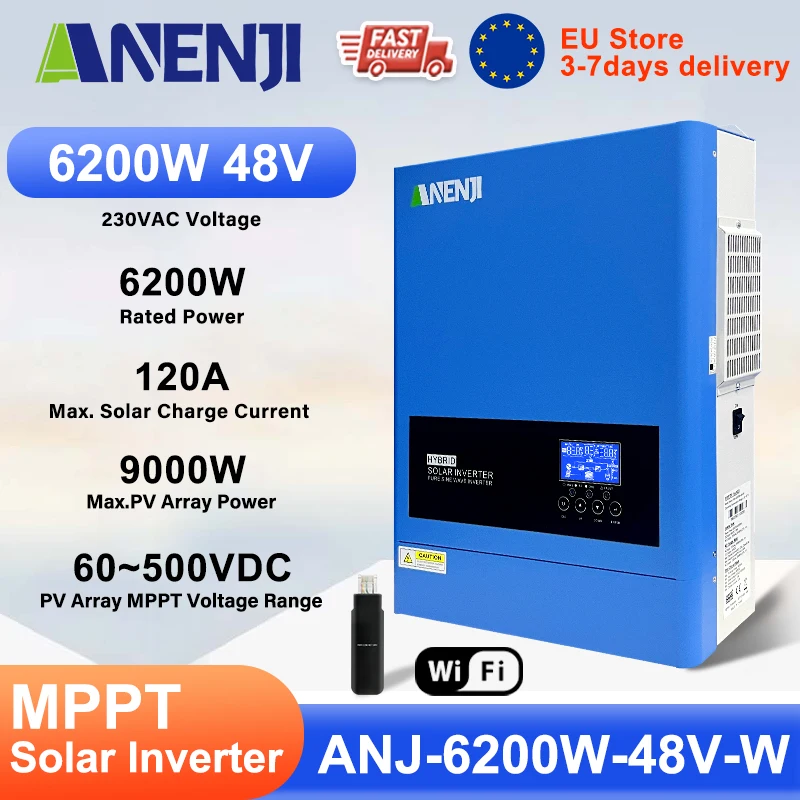 ANENJI 6.2KW 48V onduleur solaire hybride 230V sinusoïdal pur hors réseau sur réseau Inversor 120A MPPT contrôleur de Charge solaire pour panneaux PV