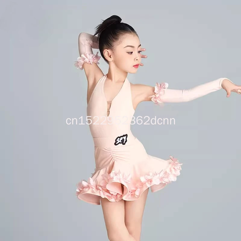 

Новая осенне-зимняя одежда для латинских танцев для девочек, сетчатая высококачественная детская одежда для латинских танцев, одежда для выступлений, платье для латинских танцев