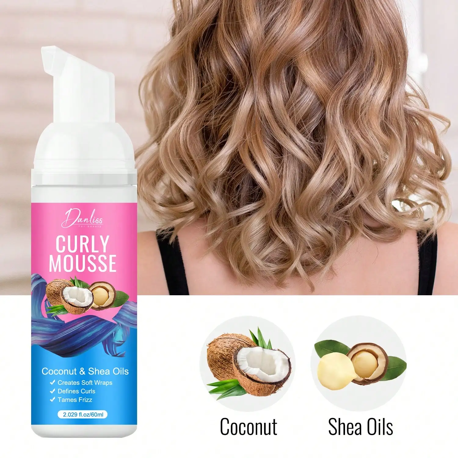 Moisturizing Curl Mousse- Creates Soft Curls, Shapes Curls & Controls Tangles,Deeply Moisturizes Hair,Hair Mousse for Curly Hair