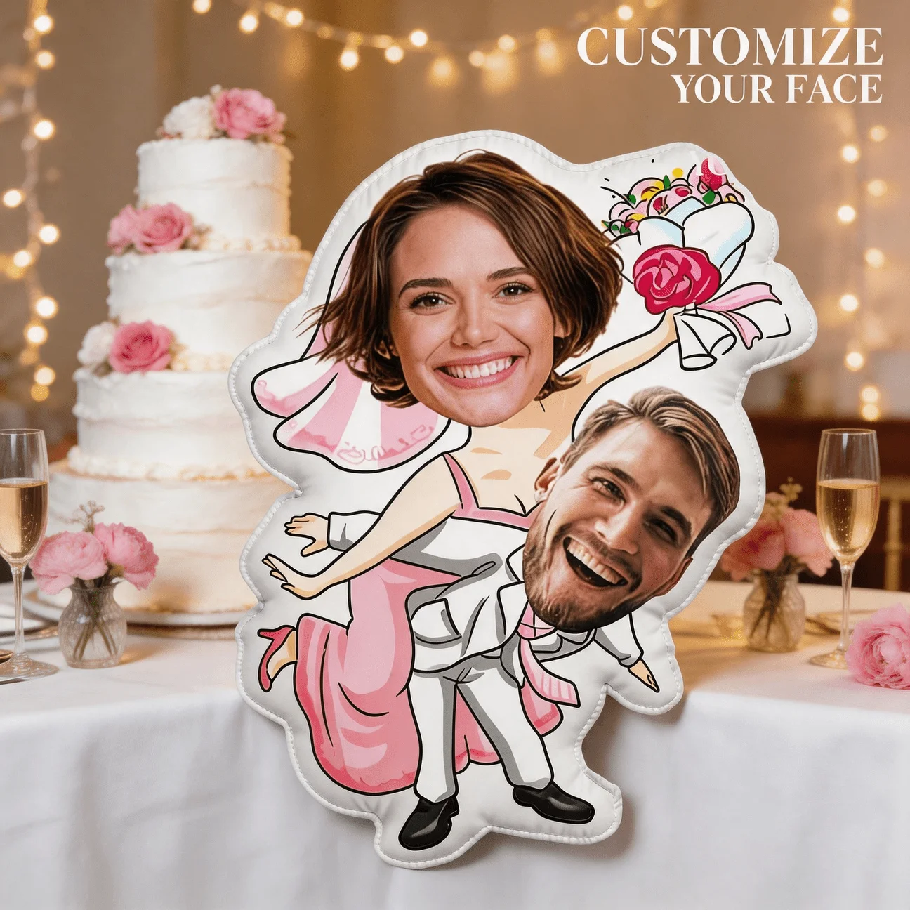 Custom Personalized Couple Photo Shaped Pillow, Funny Wedding Outfit Face Decorative Cushion, Unique Home Decor Accent for Sofa