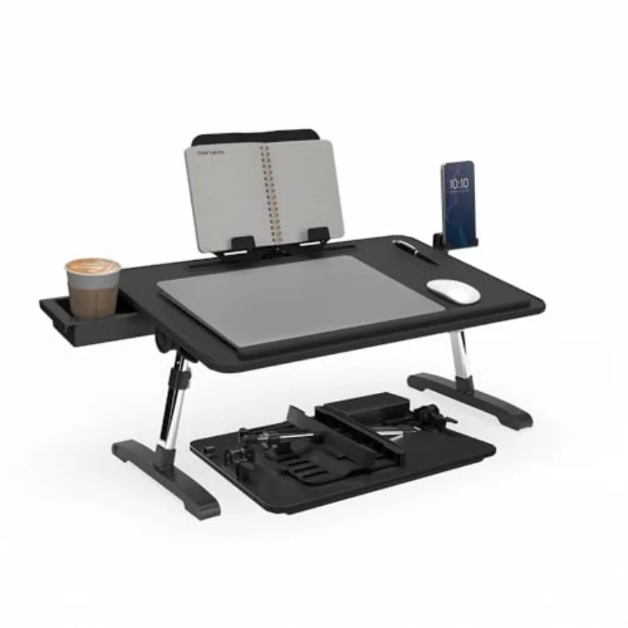 

Portable Modern Workstation and Lap Desk with Adjustable Height Tilt in Black for Home Office or Travel Use Durable Aluminum Fr